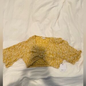 O'Neill Mustard Yellow Printed Crop Top with Front Ring
